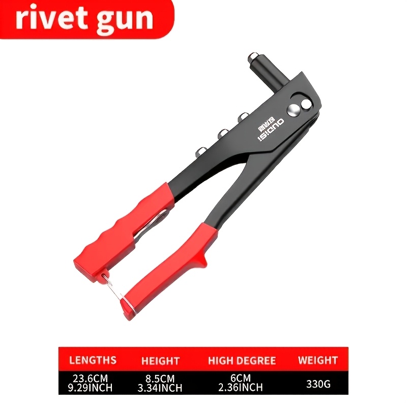 Image of Professional Rivet Nut Tool - Equipped With 4 Replaceable Rivet Heads, Interchangeable Nose Tips, Ergonomic Manual Pull Gun, Suitable For Plastics, Metals And Leather, A Household Tool