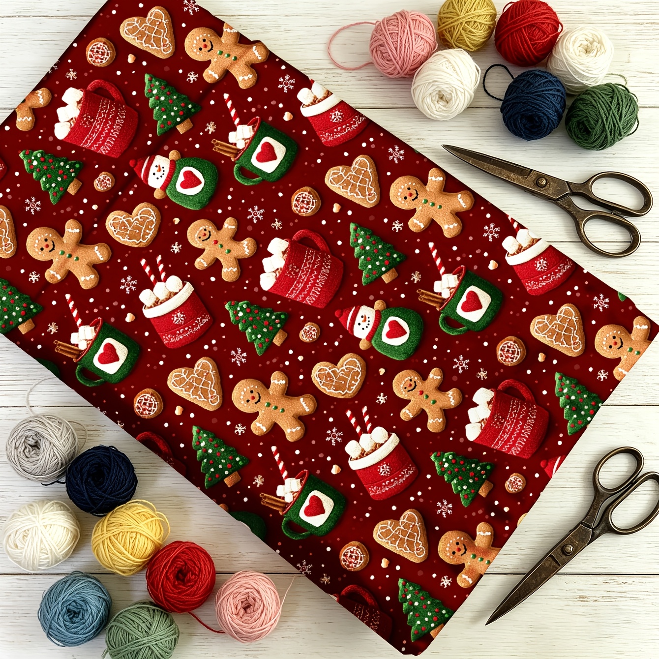 TEMU 1pc Gingerbread Man Christmas Tree Cup Heart Snowflake Fabric, Available, Soft And Comfortable Fabric, Polyester Handcraft Fabric, Used For