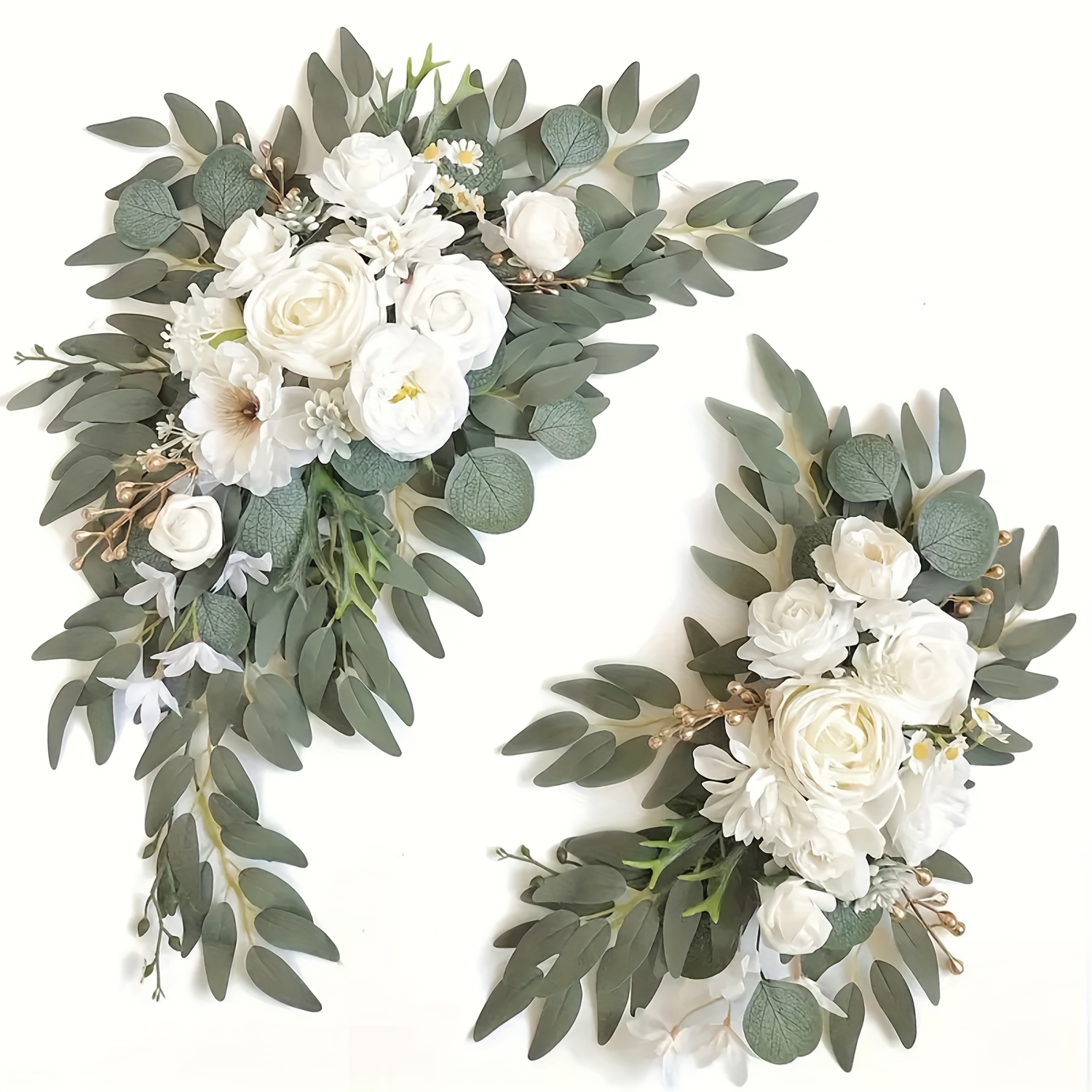 Set Of 2 Artificial Floral Swags For Wedding Welcome Signs, Ideal For Reception And Ceremony Decorations (white)