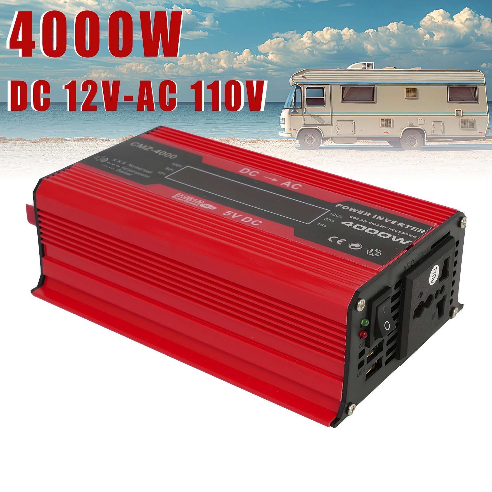 TEMU 4000w High Power Inverter, 12v To Ac 110v Converter With Lcd Display, Cooling Fan & Protection, Portable Inverter For Road Trips, Vacations,