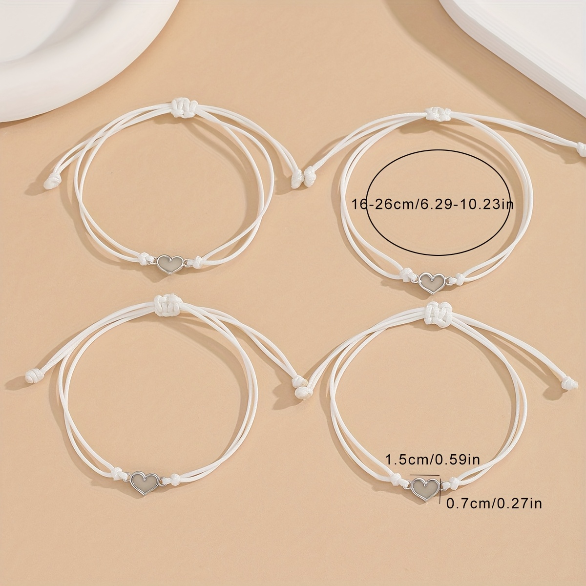 4pcs Glow-In-The-Dark Heart-Shaped Bracelet Set