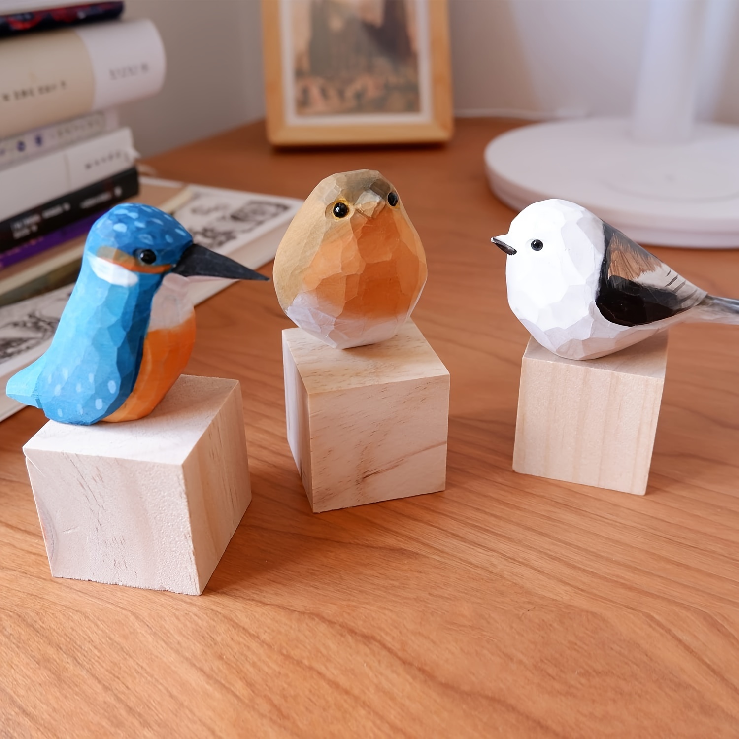 

Handmade Wooden Bird Decor Hand- Bird Figurines Small Home Decor Bird Statue Shelf Decor For Bird Lovers, Handmade Male And Female Birds Craft Set, Home Decor Art Carving Work