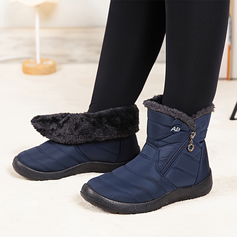 Round Toe Side Zipper Winter Snow Boots Plush Inner Thermal - Temu