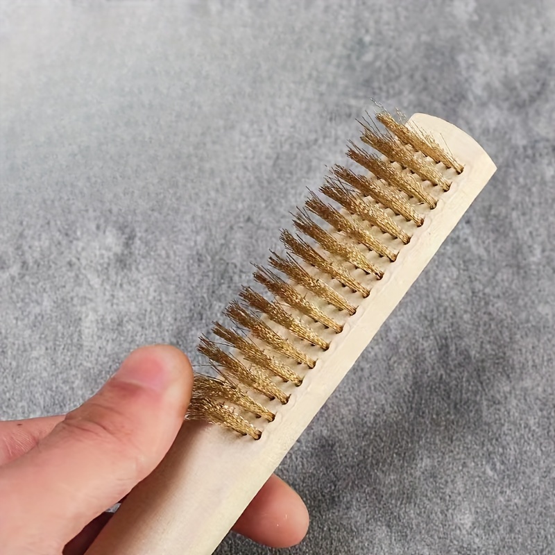 4pcs magical removable   stain brush with wooden handle     of brass wire   polishing grinding and cleaning tool for car care kitchen bathroom stains no power required Product details 1