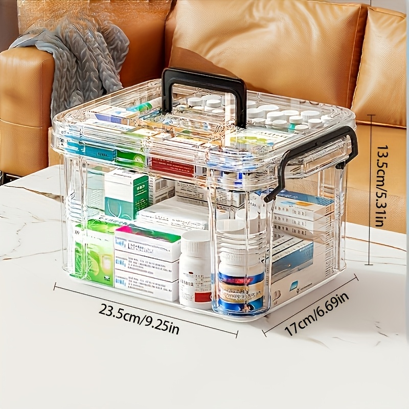 1pc, Large Capacity Double-layer Medicine Organizer Box, Transparent Storage For Home & Travel With And Visibility