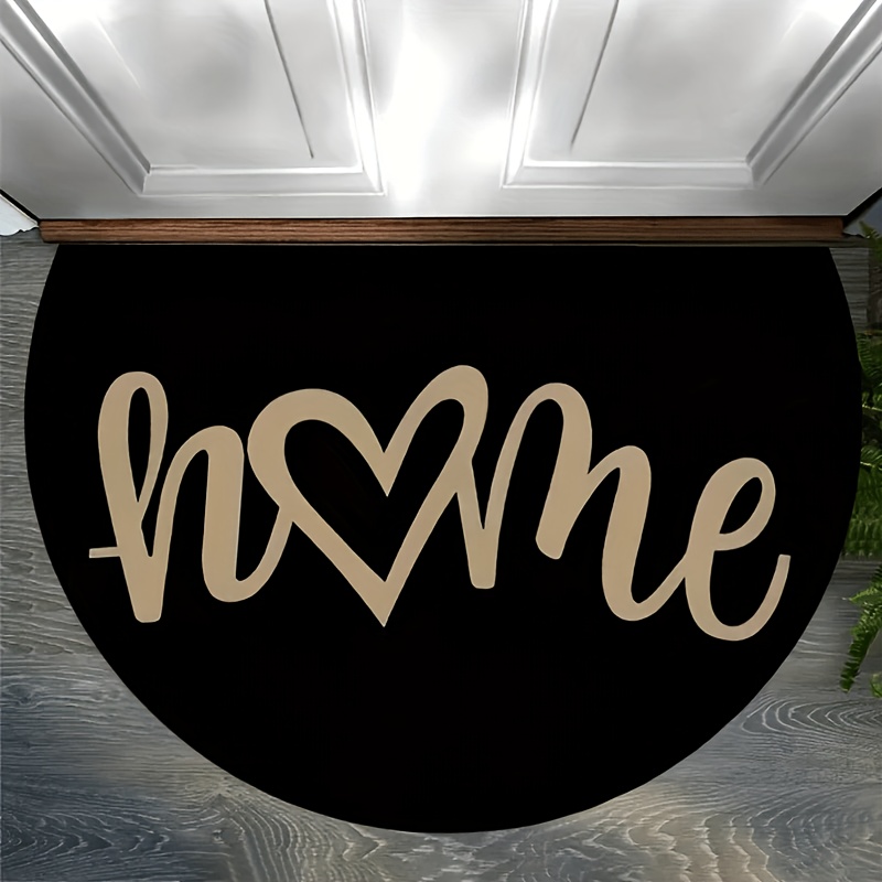 TEMU 2d Flat Printing Flannel Material Door Mat, Flannel Semicircular Doormat + 10mm Thickness + 500g/㎡, Welcome Heart-shaped Mat - Entrance Rug