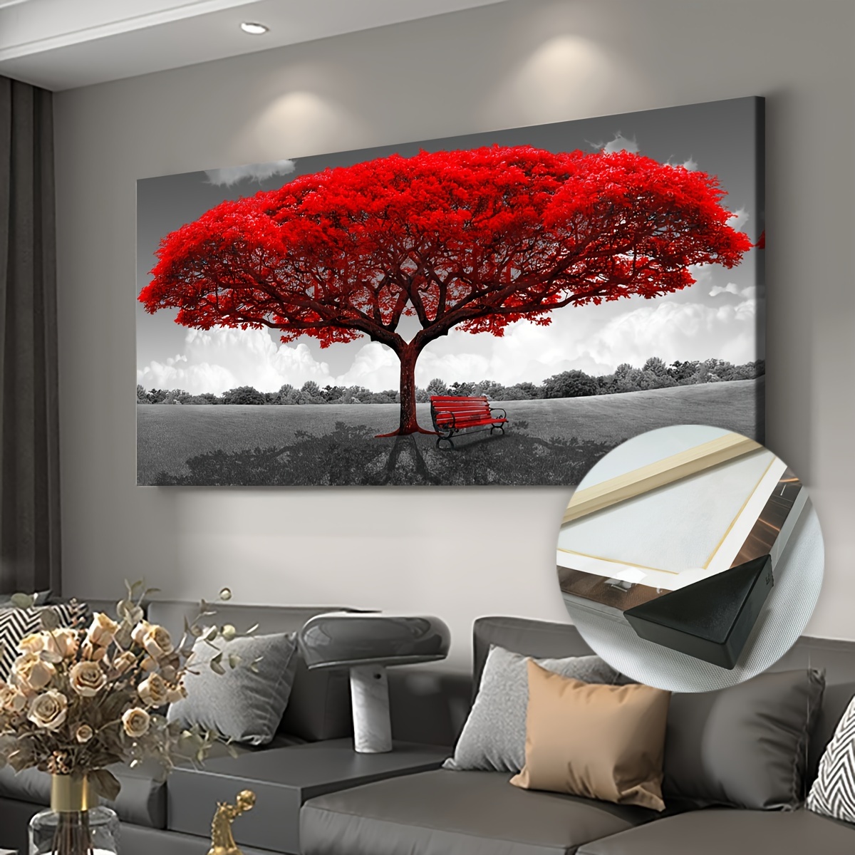

1pc Framed Canvas Poster, Modern Art, Red Tree Canvas Wall Art, For Bedroom Living Room Corridor, Wall Art, Wall Decor, Spring Decor, Room Decoration