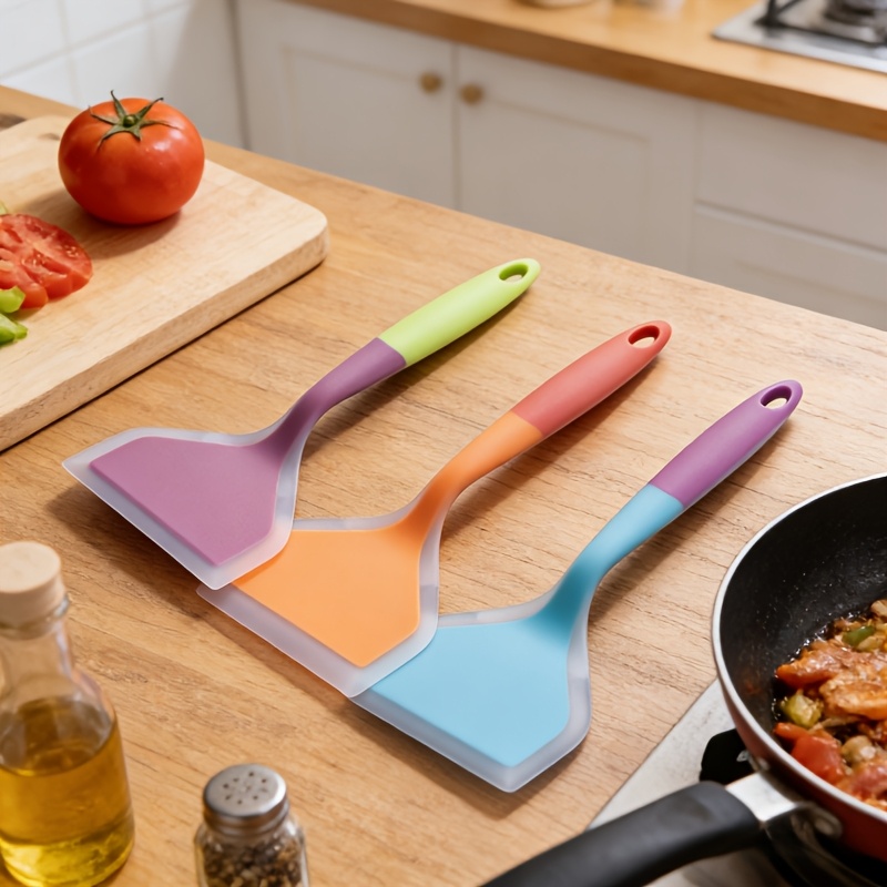 TEMU 3pcs Set Of Silicone Pancake Spatulas, Wide Pancake Spatula Suitable For Eggs, Fish, , Egg Flipper For Cookware, Semi-, Suitable For Pots, Pans