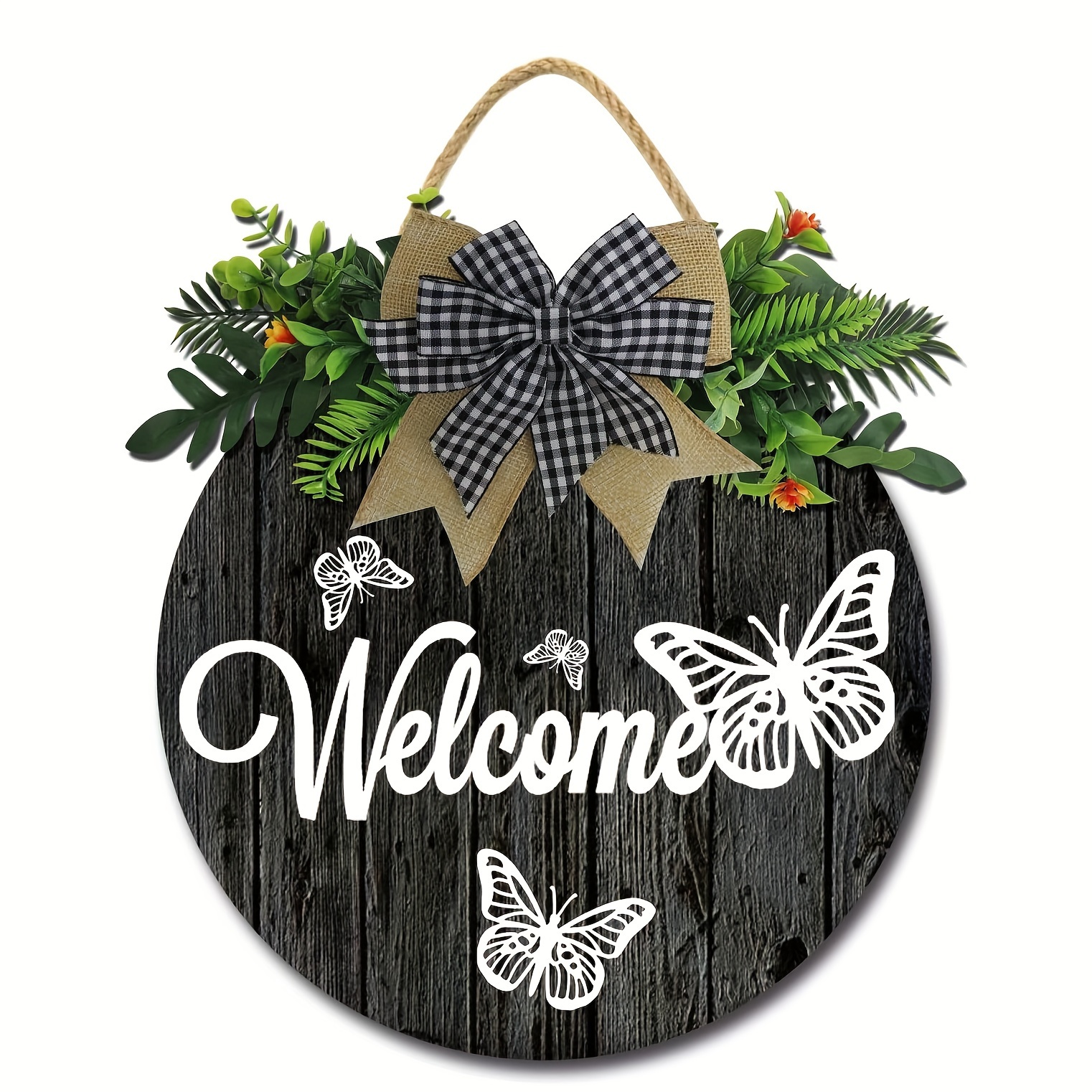 Frog Mushroom Welcome Sign Wooden Round Wreath Round Wooden - Temu