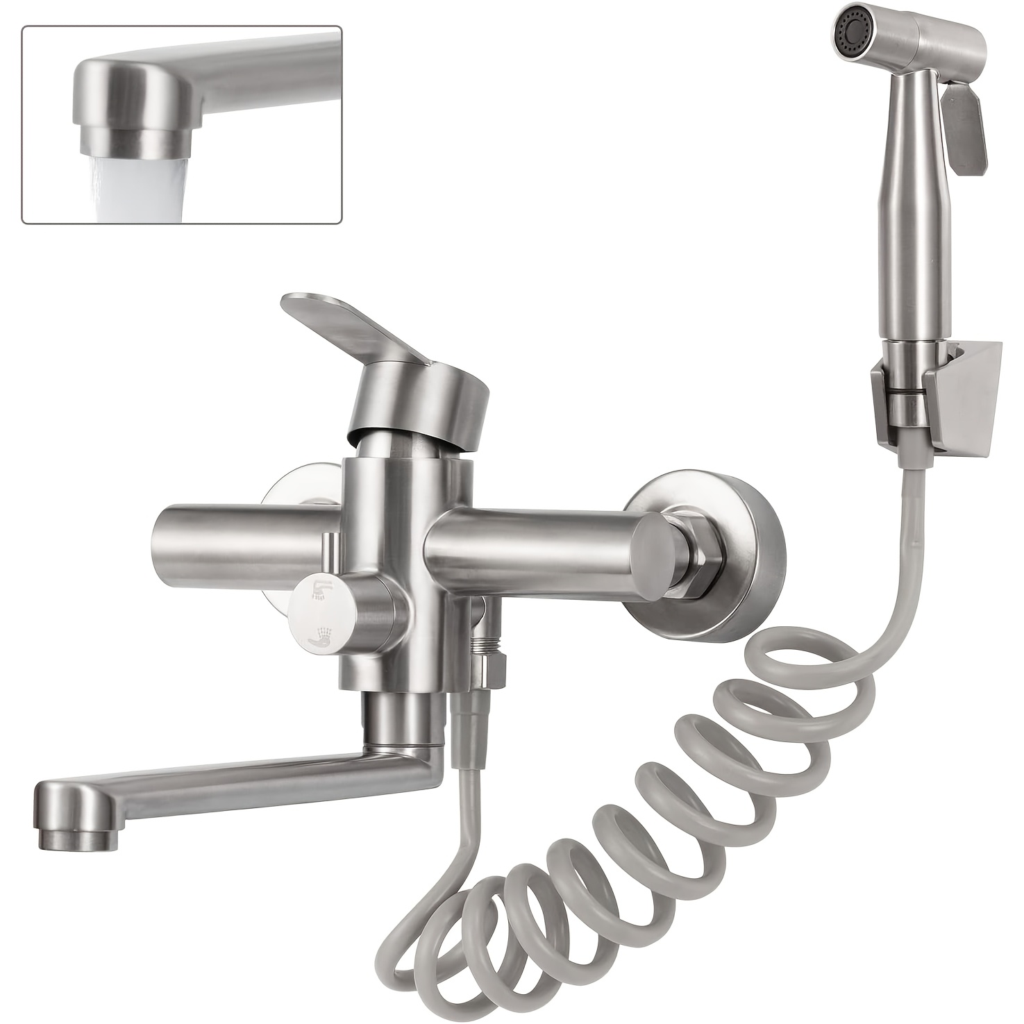 Wall-mounted Faucet That Rotates 360°, Made Of 304 Stainless Steel, Featuring A Single-lever Mixer For Kitchen Use