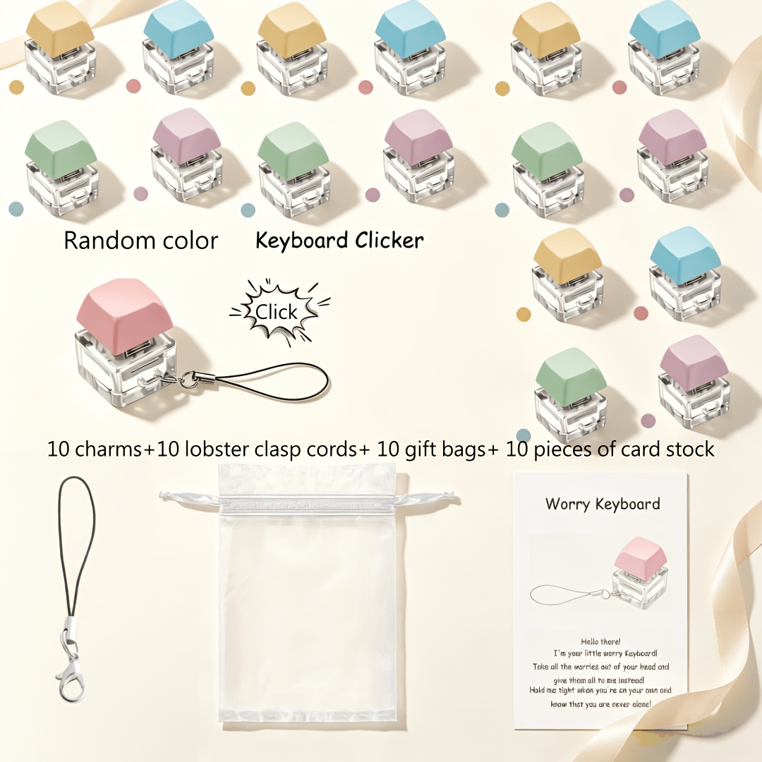 TEMU Gift For Her/him: 40pcs/10-set Stress-relief Keyboard Fingertip Keychains In Random Colors, 10 Styles Of Guest Fingertip Keycap Keychains. This