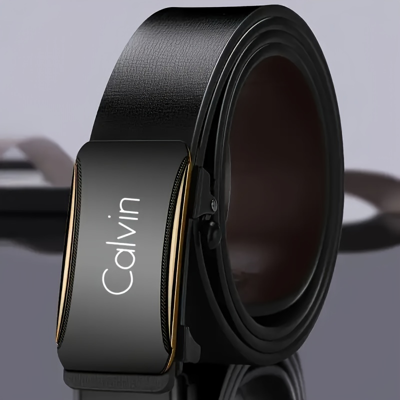 Men's Automatic Buckle Belt - Minimalist Formal & Casual Belt with, Durable Everyday & Special Occasion Accessory for Business, Jeans, Gifts - Compatible with Calvin-Inspired Styles