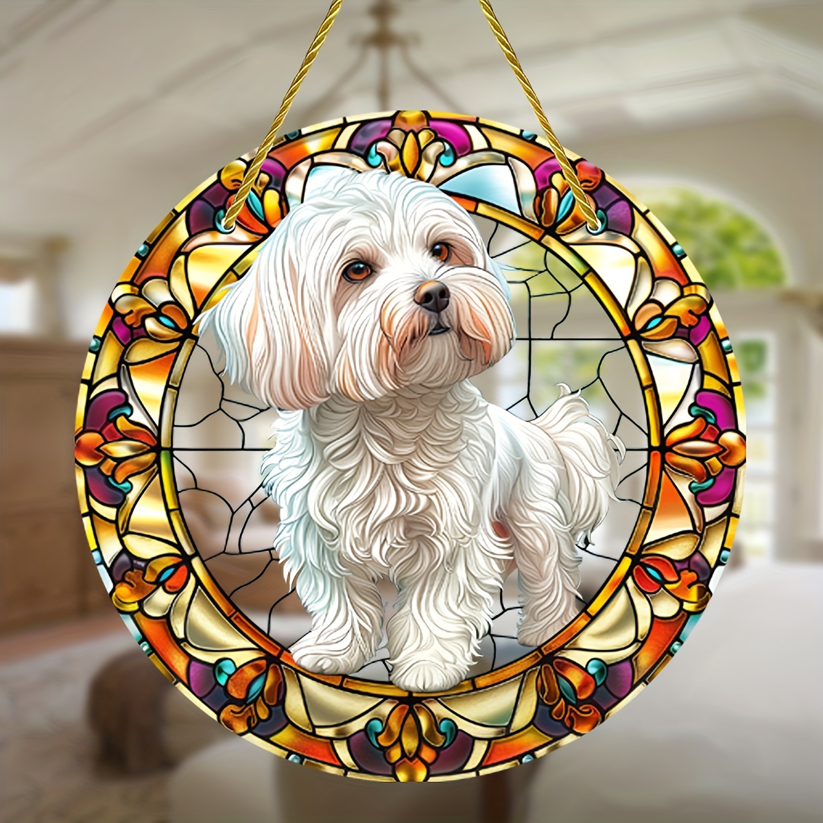 

Stained Glass-style Window Hanging - 8"x8" Round Acrylic Light Catcher, Perfect For All Seasons, Indoor & Outdoor Decor, Home, Garden, Bedroom Accent, Ideal Christmas Or Birthday Gift