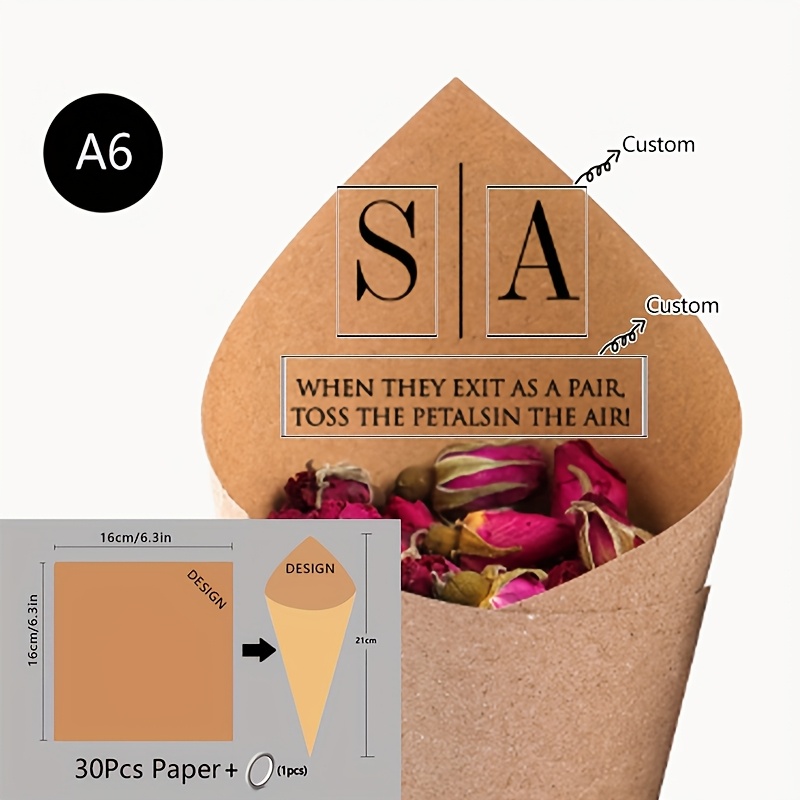 TEMU 30pcs Of Set Diy Wedding Cone For Petal Toss Personalized Confetti Cones, Custom 15 Styles Paper Cone For Bridal Shower Party Decotion