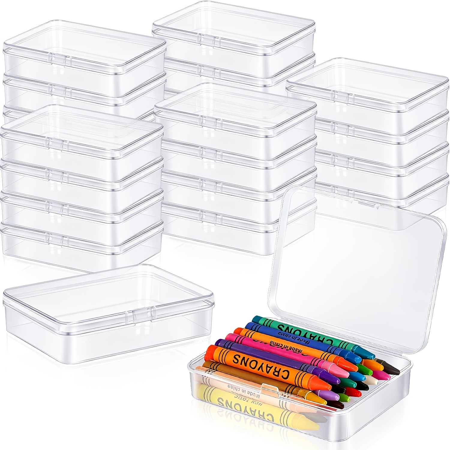 TEMU 25pcs Set Of Plastic Crayon Boxes - Mini Transparent Rectangular Storage Containers With Lids - Small Organizer Bins For Sorting And Storing