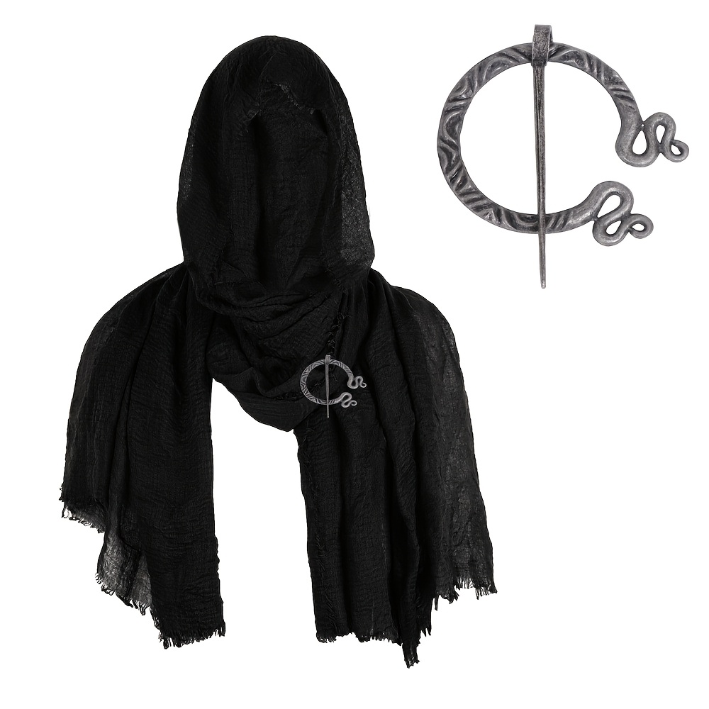 TEMU 2pcs Set Ripped Scarf Shawl With Brooch, Medieval Renaissance Viking Dressed Up Cloak, Halloween Costume Dress Up Additions