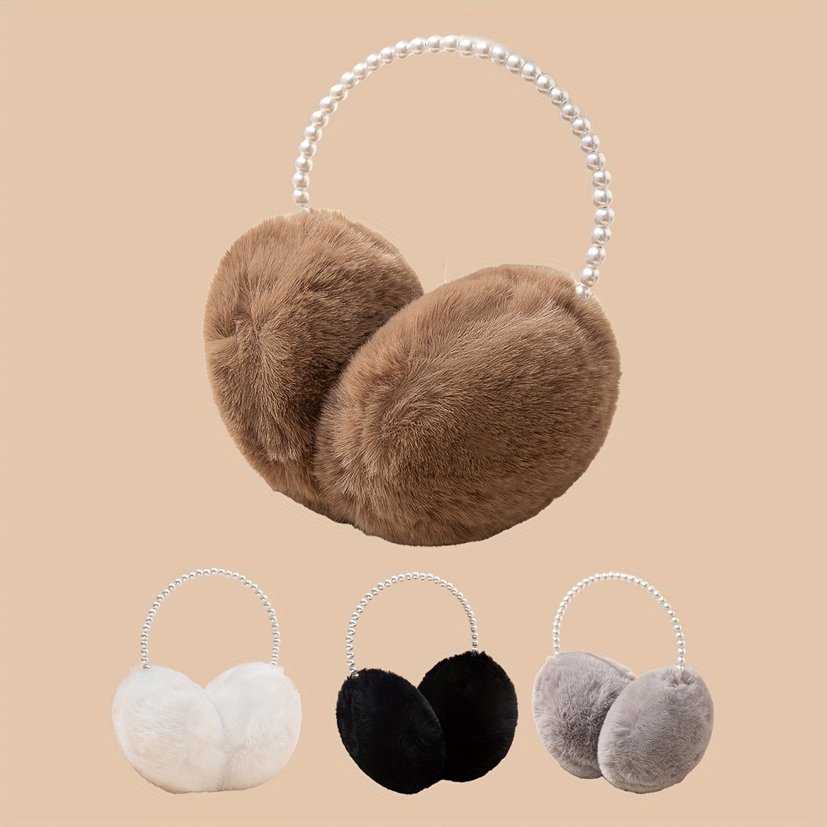 

Women's Faux Pearl Plush Earmuffs, Soft And Warm, Stretchy Polyester Fabric, Washable Ear Muffs, Fits Most