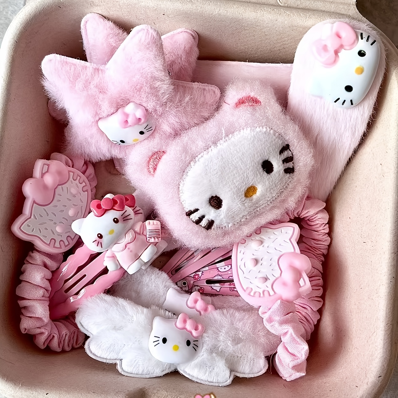TEMU 10pcs Of Hello Kitty Pink Hair Accessories, Kitty Cat Side Clips, Kt Cat Hairpins, Small Hair Clips, For Hello Kitty Hairpins, Hairpin Set, Kt