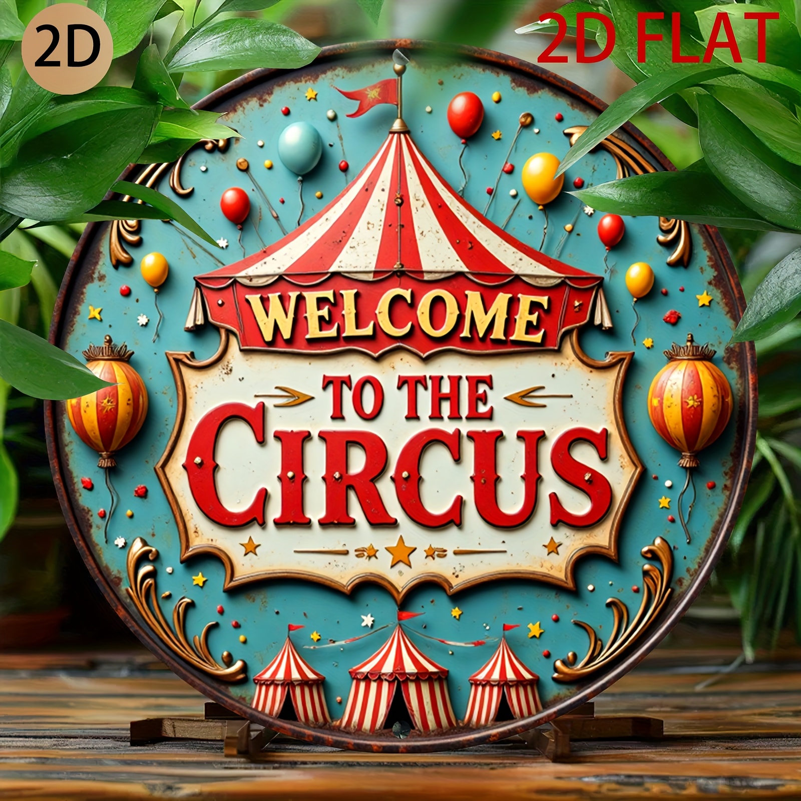 TEMU Letrero Metálico 2D - Estilo Tema Circular de , Ideal para Decorar un de Entretenimiento en el Hogar o de