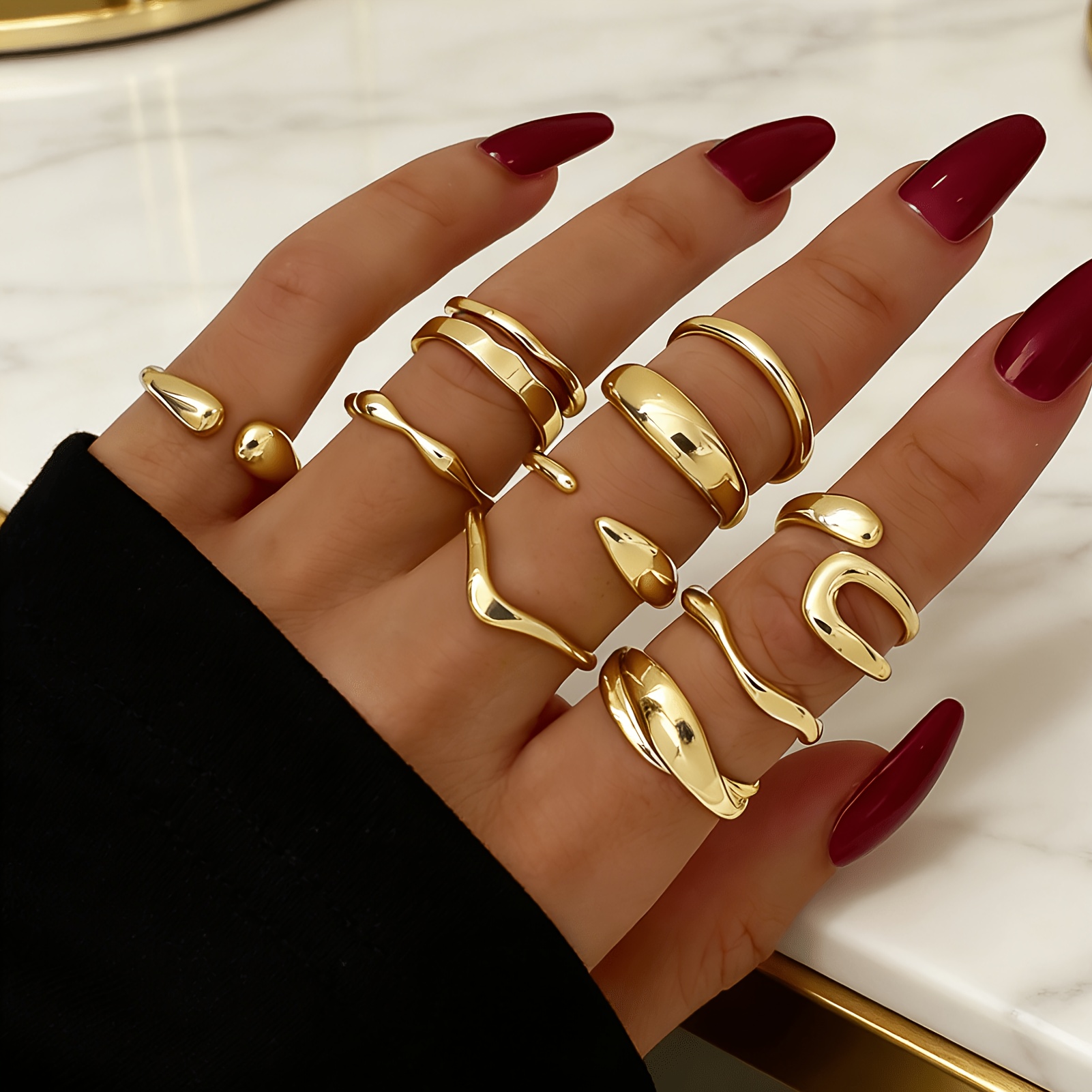 E-shop 10er Set Legierung Ringe, glatt, stapelbar, Damenmode, Retro, elegant, Party, Hochzeit, Urlaub, , Ringset, einfaches, vielseitiges, stapelbares