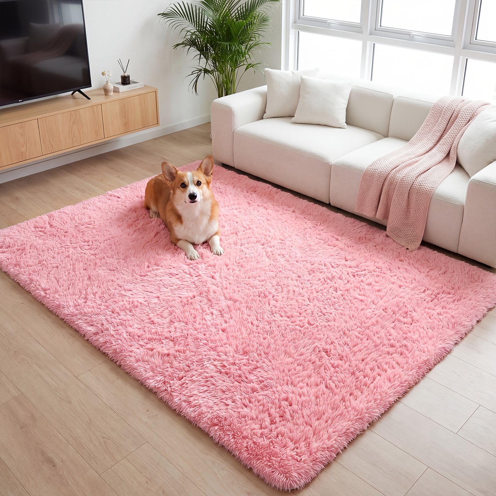 1pc Luxurious Rectangular Shaggy Plush Carpet Rug, Soft Fluffy Long , Non-slip And Easy To Clean, Machine Washable, Solid Color, Perfect For Living Room Bedroom Home Decor, Durable And Versatile