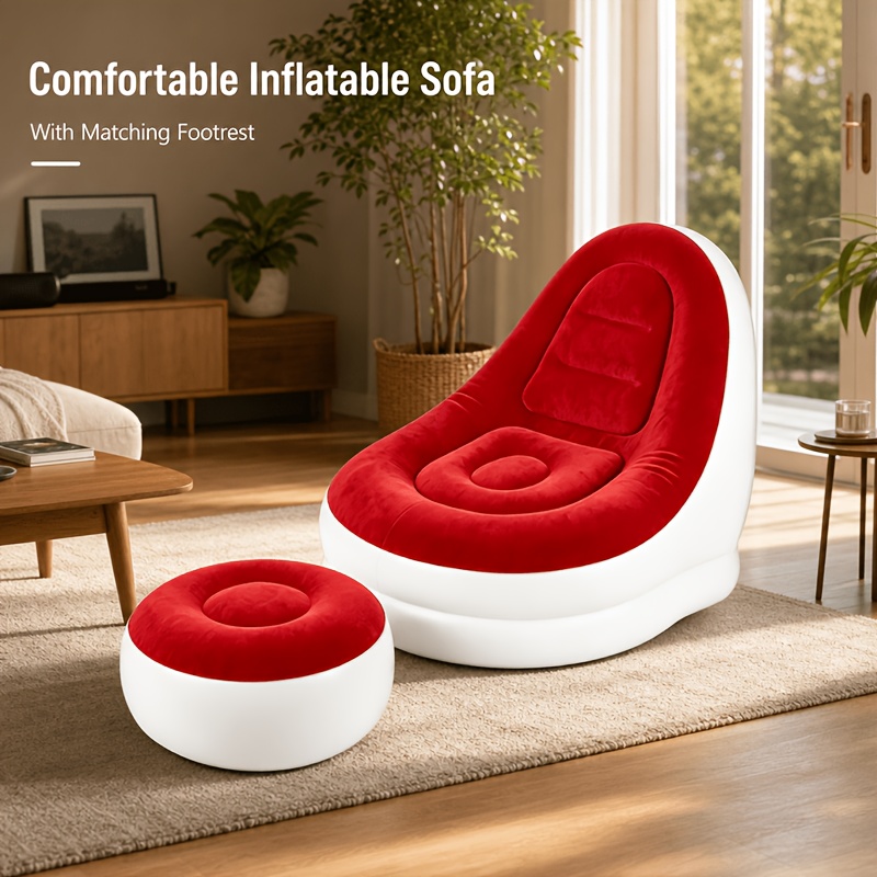 Image of Air-filled Couch With Footrest, For Home Relaxation Sofa Bed, Outdoor Camping Sofa Bed, Casual Recliner For Adults, Portable Couch, Inflatable Sofa For Indoor And Outdoor Use, , Ideal For Camping