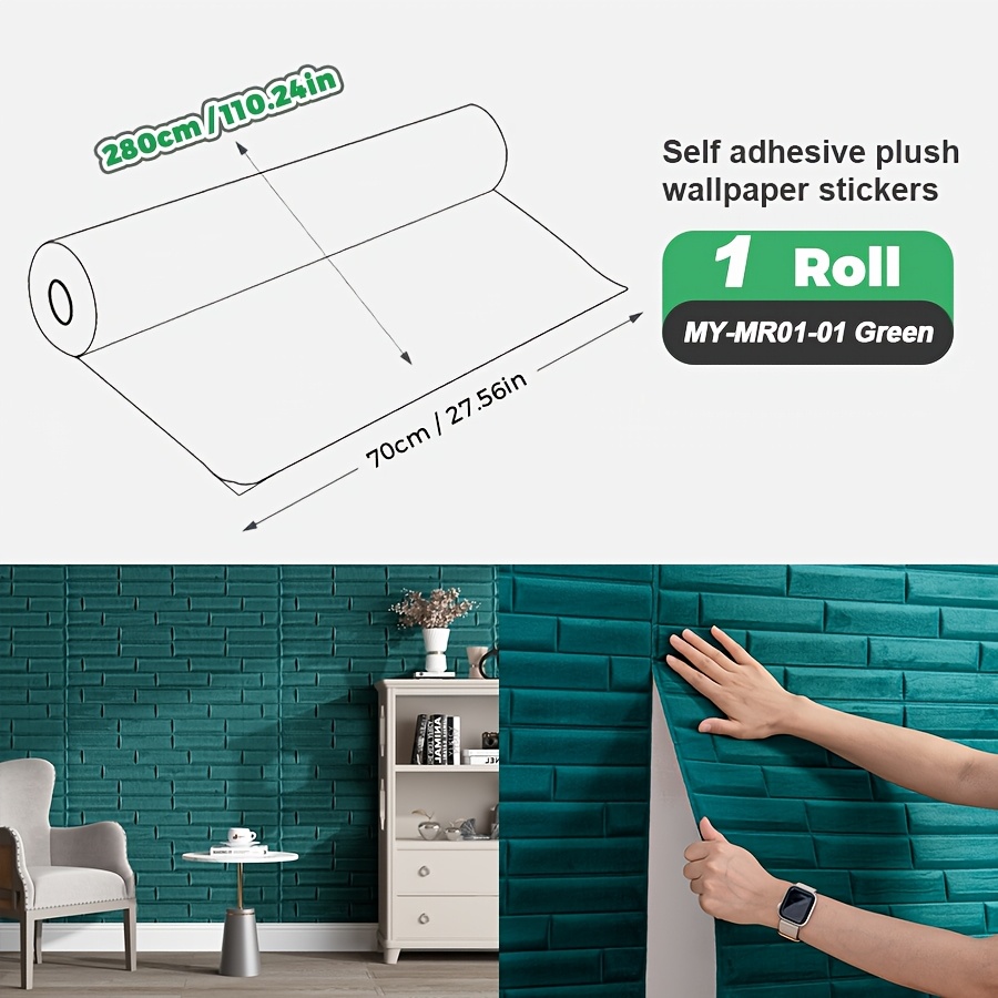 TEMU 1 Roll Plush Diagonal Brick Wall Sticker, Self-adhesive Wall Sticker, 3d Stereoscopic Wall Sticker, 8mm Thickened Style, Suitable For Any Indoor