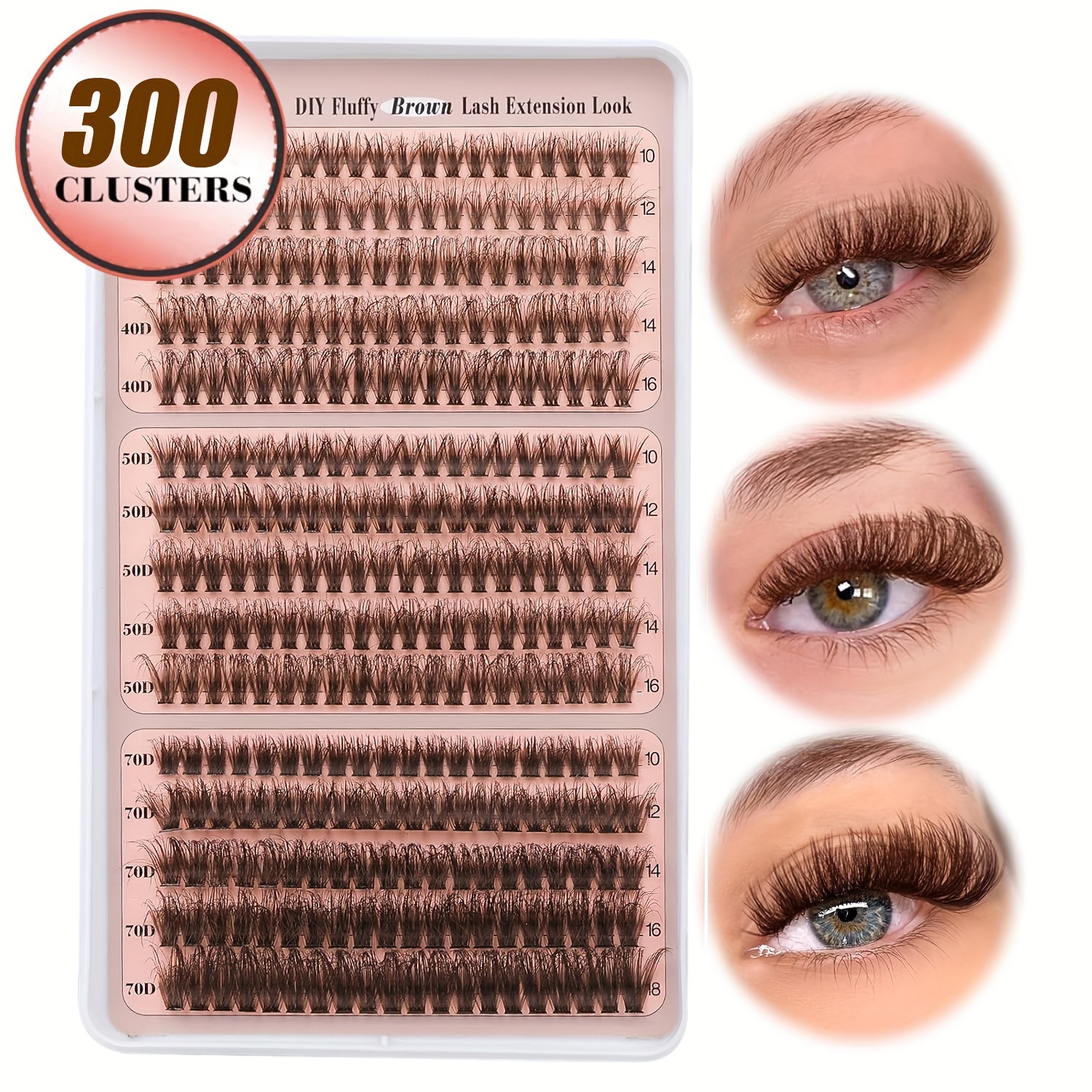 Image of Brown 40d+50d+70d Diy False Eyelashes 10-16mm Vivid Natural Luscious Fox Eye Fluffy Long Curly Strip Lashes 300pcs