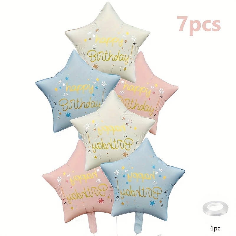 Image of 7pcs, Party Balloon, Birthday Star Balloon - Pink/blue/cream White, 45.72cm Mylar Helium Balloon Set, For Communion, Baptism, And Birthday Party Decoration