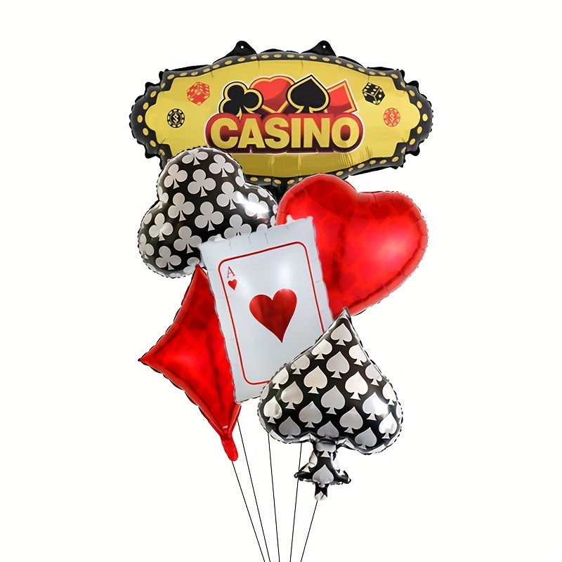 

Las Party Balloons - Theme Decorations , Spade, Diamond & Club Shapes In Red, White & Black Aluminum Foil