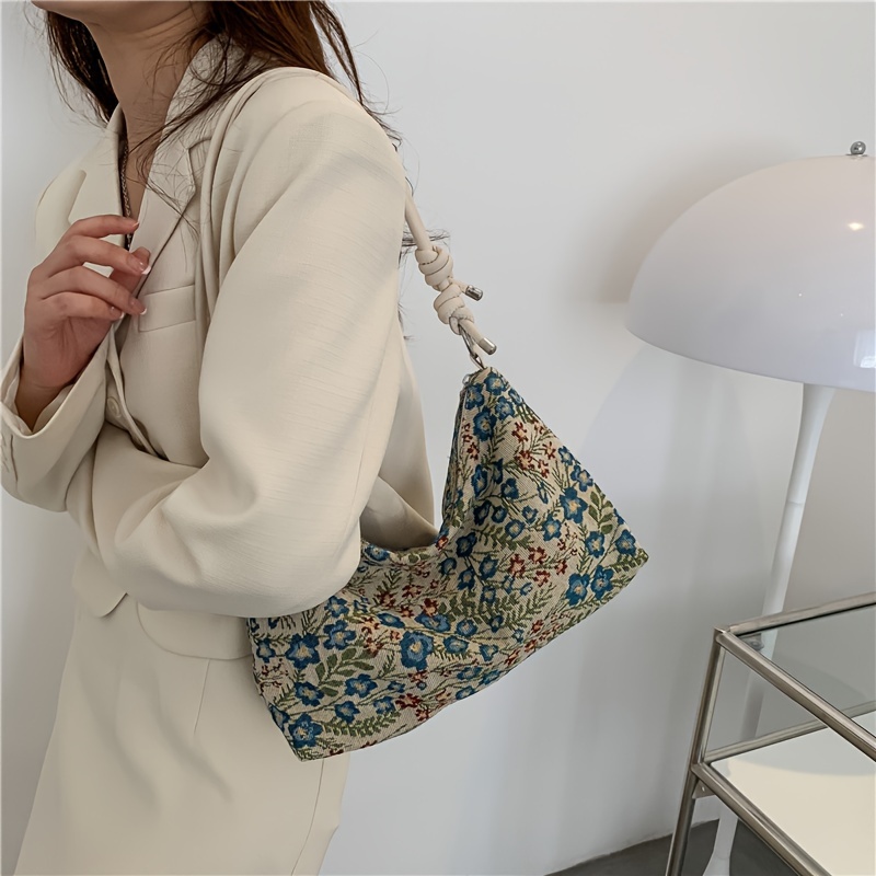 

1pc, Women's Floral Fashion Shoulder Bag, Canvas Tote, Stylish Casual Underarm Handbag With Simple Design