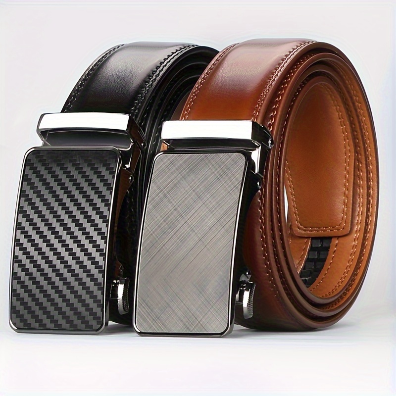 

Business Men's Automatic Buckle Cowhide Belt, Ratchet Dress Belt Genuine Leather Cowhide Men's Belt, Father's Day Gift