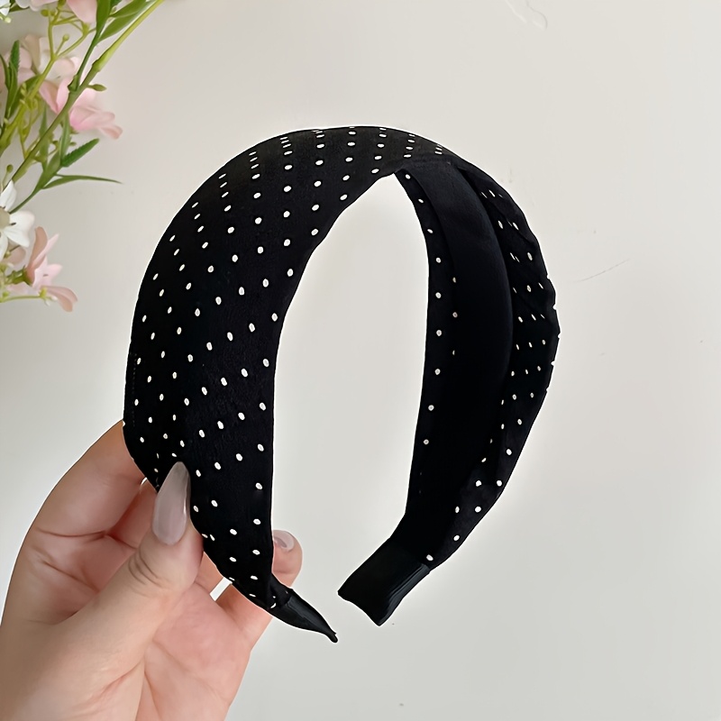 Elegant Black and White Polka Dot Headband 1pc elegant retro polka dot headband women black white wide  main image 2