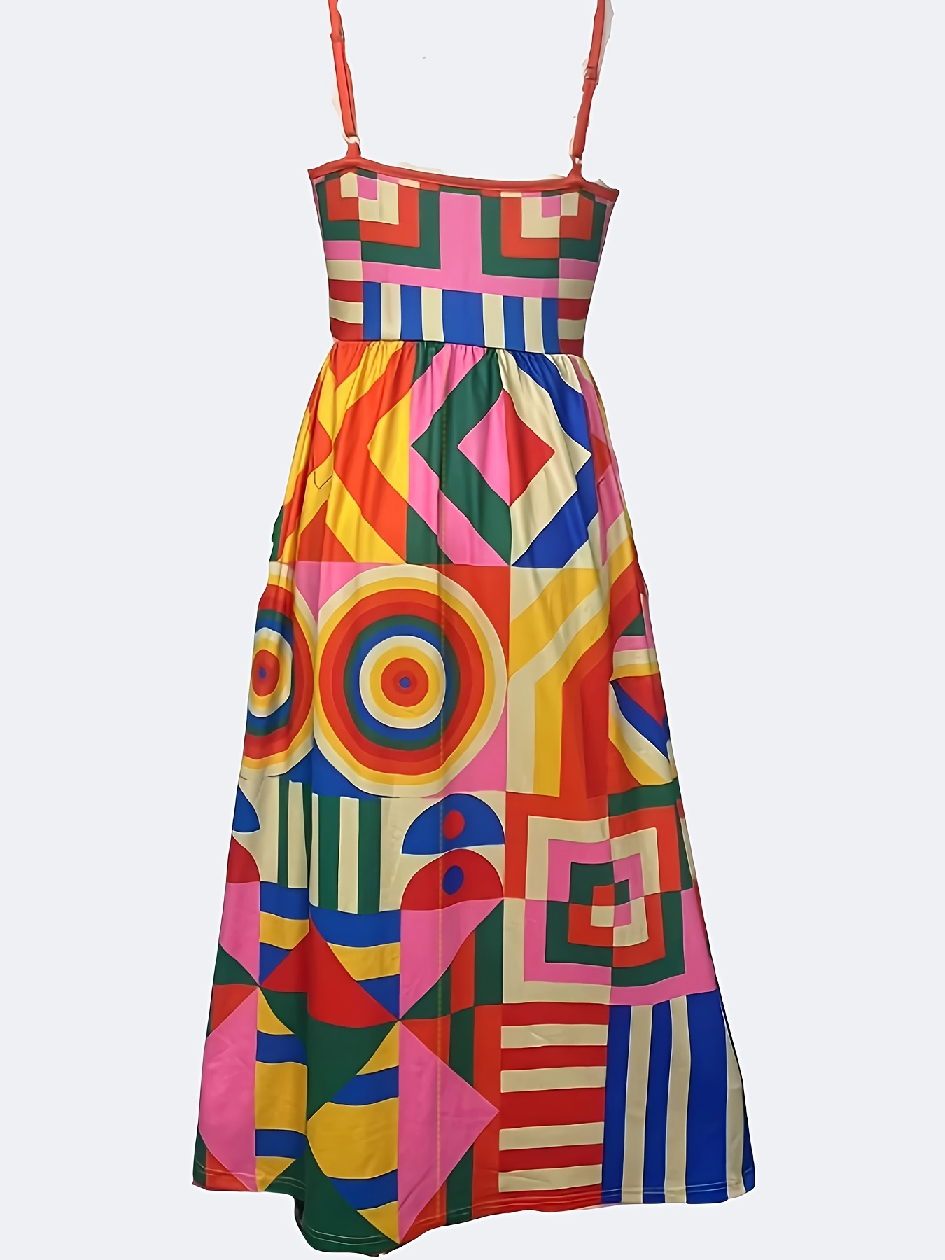 vibrant women's maxi dress colorful geometric print elegant