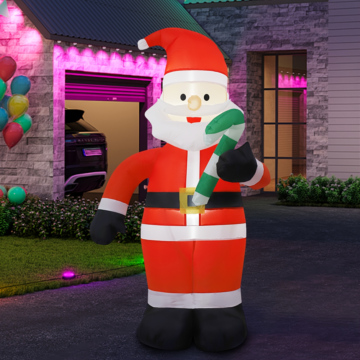   Santa Claus inflable con luces LED - 1.2   , decoración de Navidad para exterior, montaje con estaca, plástico,   única, 120V, enchufe estadounidense, sin batería, para decoración de jardín y fiestas de vacaciones detalles 5