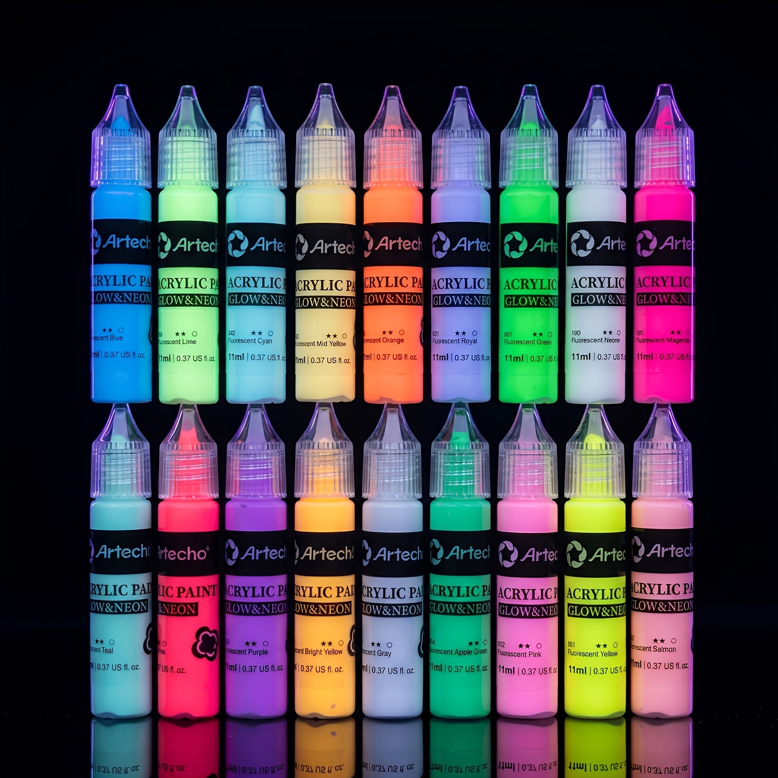 1 Set Luminous Acrylic Paint, 18 Colors, 11ml/ 0.37oz Per Bottle. Ideal For Coloring Artworks And Crafts, As Well As Such As Glass Painting And Other Handmade Projects
