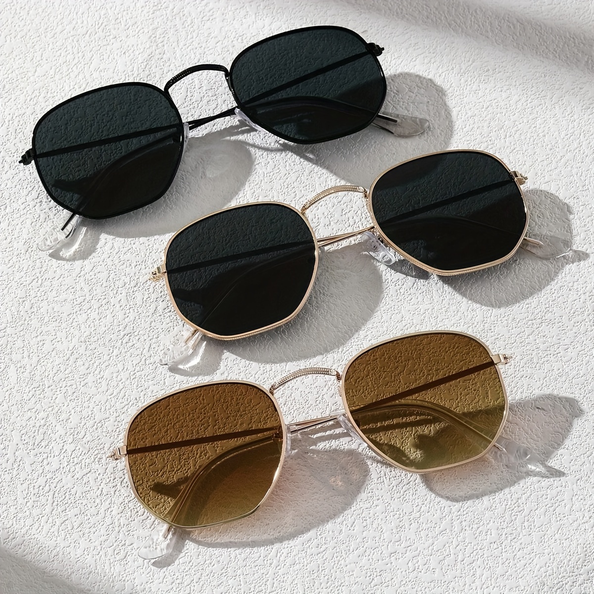 

3pcs Square Metal Fashion Glasses For Women Men Vintage Fashion Anti Glare Sun Shades For Driving Beach Travel