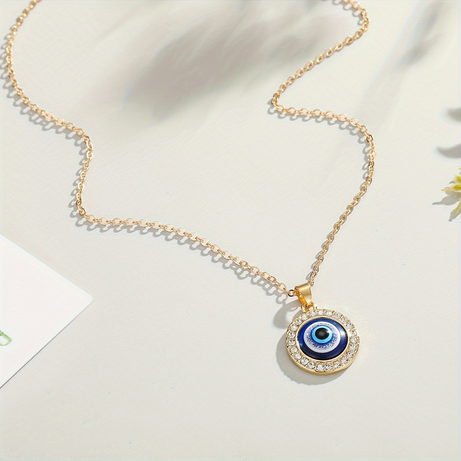 Rhinestone Devil's Eye Pendant Necklace