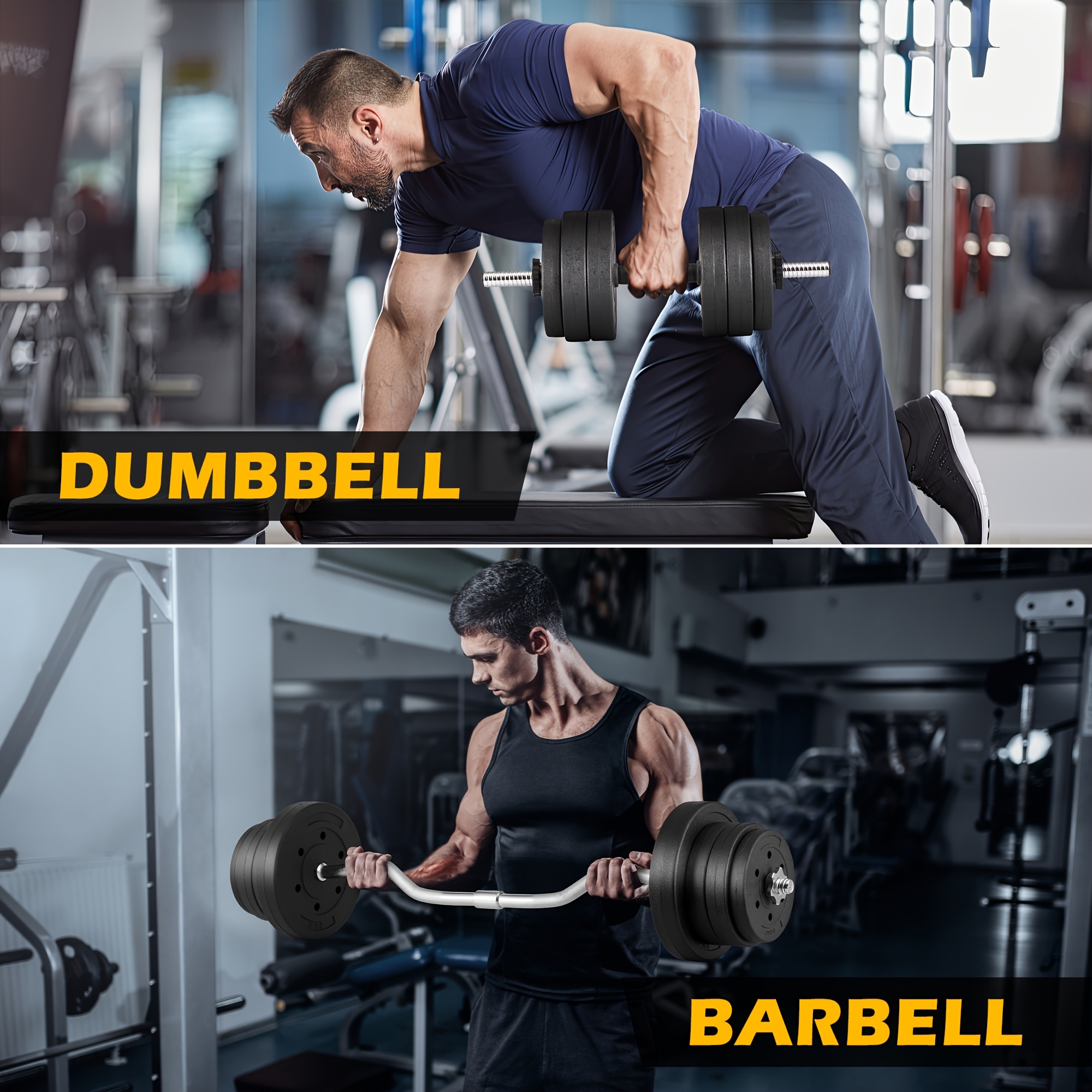 70LB 2in 1 Barbell Set, Curl Bar & Weights, Lifting Dumbbells Used As Barbell for Whole Body Workouts