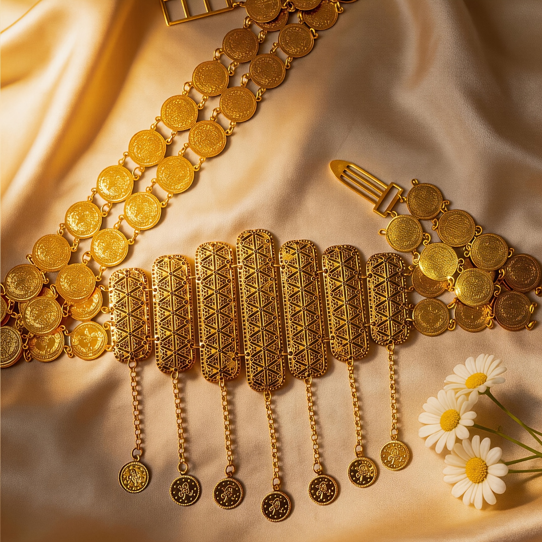 TEMU Women's Bohemian Fringe Tassel Coin Belt - Retro Wedding Accessory With Fringe & Coin Charms, Standard Size Belt Suitable For Outdoor Parties,