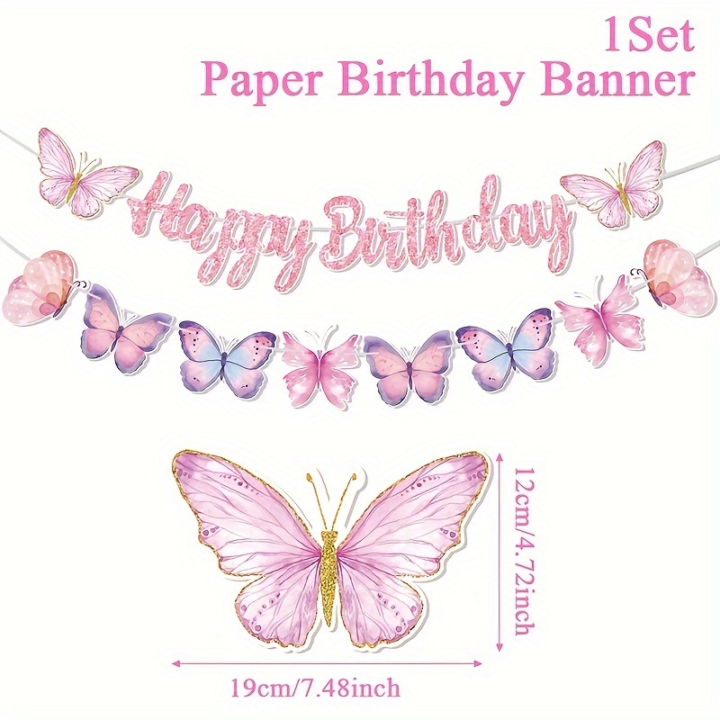 1set, Happy Birthday Pink Purple Paper Banner, Pink Purple Theme Birthday Party Flag, Birthday Party Flag, Birthday Party Background Decor, Birthday Background Photo Prop, Party Decoration Supplies