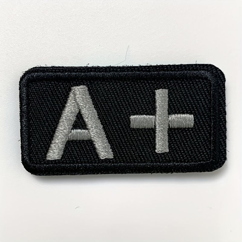 Patch - Hook-and- Id Badge - Black With Lettering A+/b+/o+/ab+ For Medical Records, Blood Donation, - Coat, Backpack, Backpack Gear