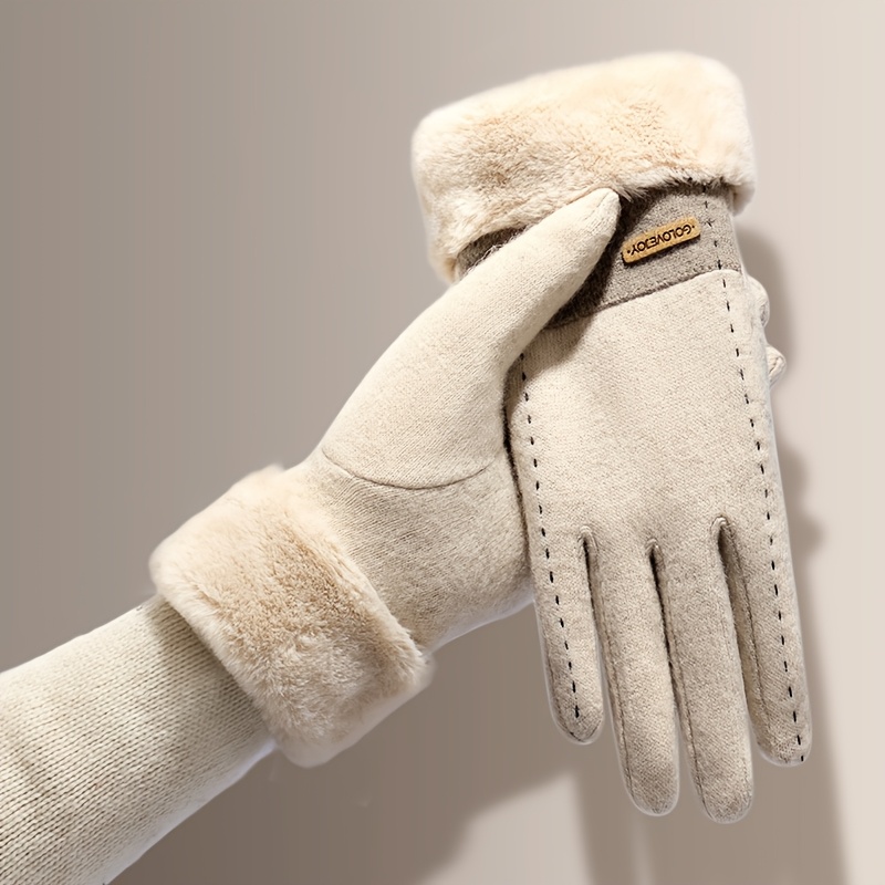 

[winter Gift]women Winter Suede Gloves, Soft Warm Fleece Lined Gloves, Polyester Outer Layer, Fingers Stretched , Flexible Touch Screen, 360° , Suitable For Outdoor Cycling Split-finger Gloves