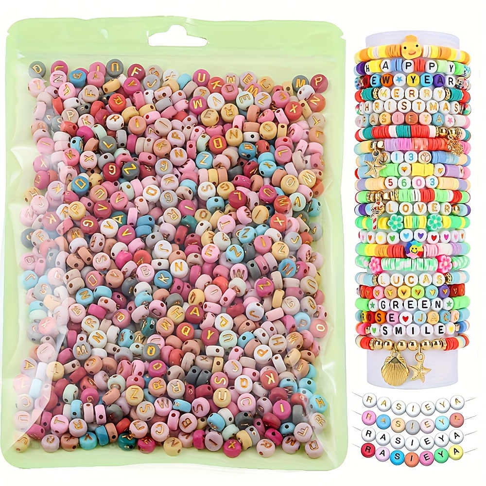 Perles Lettres 1000 Pièces Rondes Pour Bracelet, Acryliques Alphabet Perles Plates Pour Bracelet