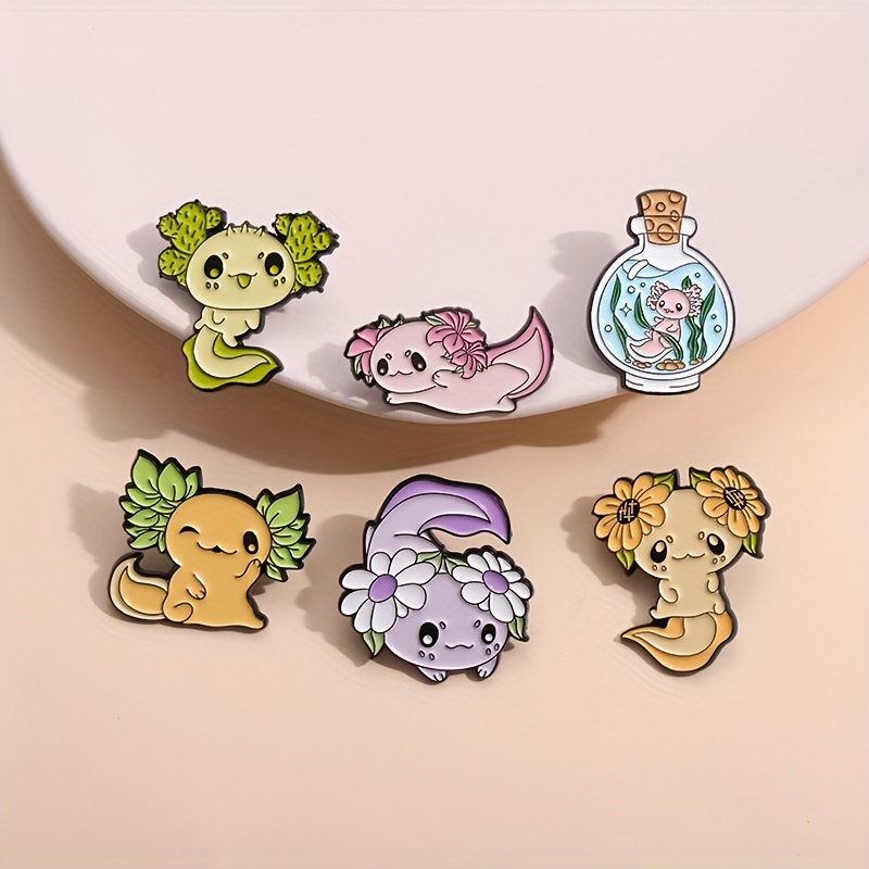 

6pcs/set Cute Cartoon Animal Badge Hexagonal Dinosaur Small Design Chest Badge Personalized Brooch Accessory