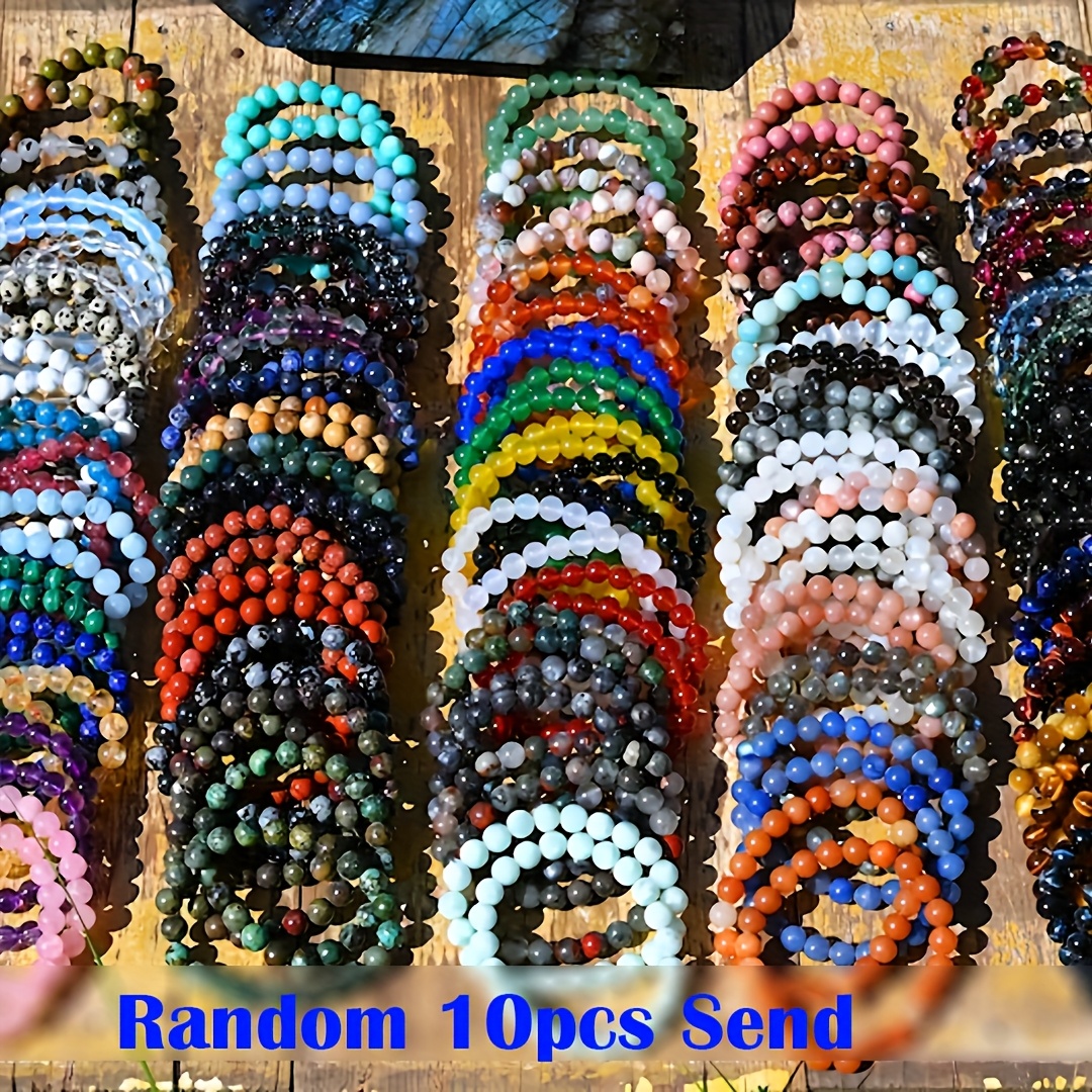 TEMU Random A 10pcs Bohemian Handcrafted Beaded Bracelet Set, Featuring Colorful Natural Stones And Glass Beads With The Bracelet, In A Bohemian