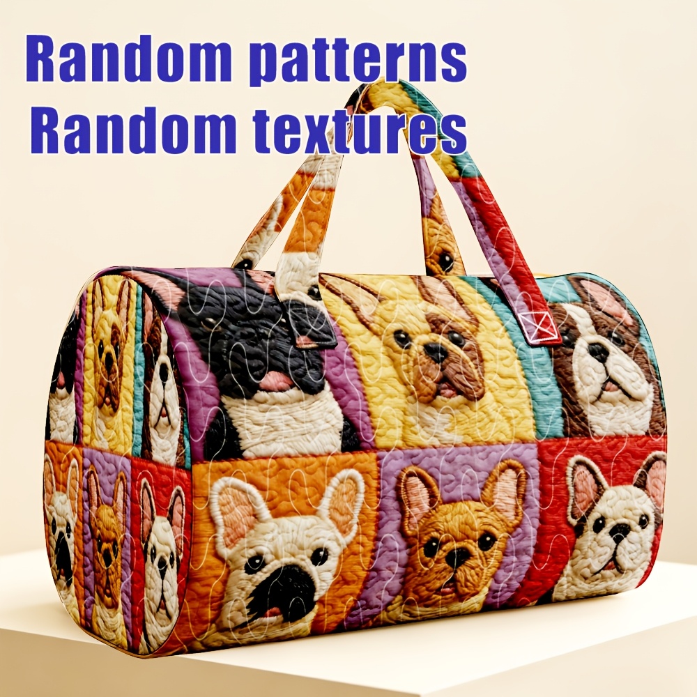 TEMU 1pc Cute French Bulldog Pattern Quilted Boston Handbag, French Bulldog Color Block Theme, Style Travel Tote Bag For Pet Lovers, Suitable For And