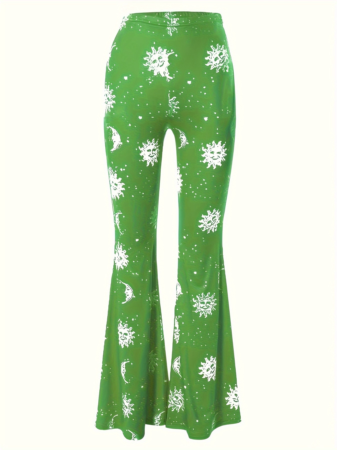 sun moon print flare leg pants y2k high waist pants - Temu