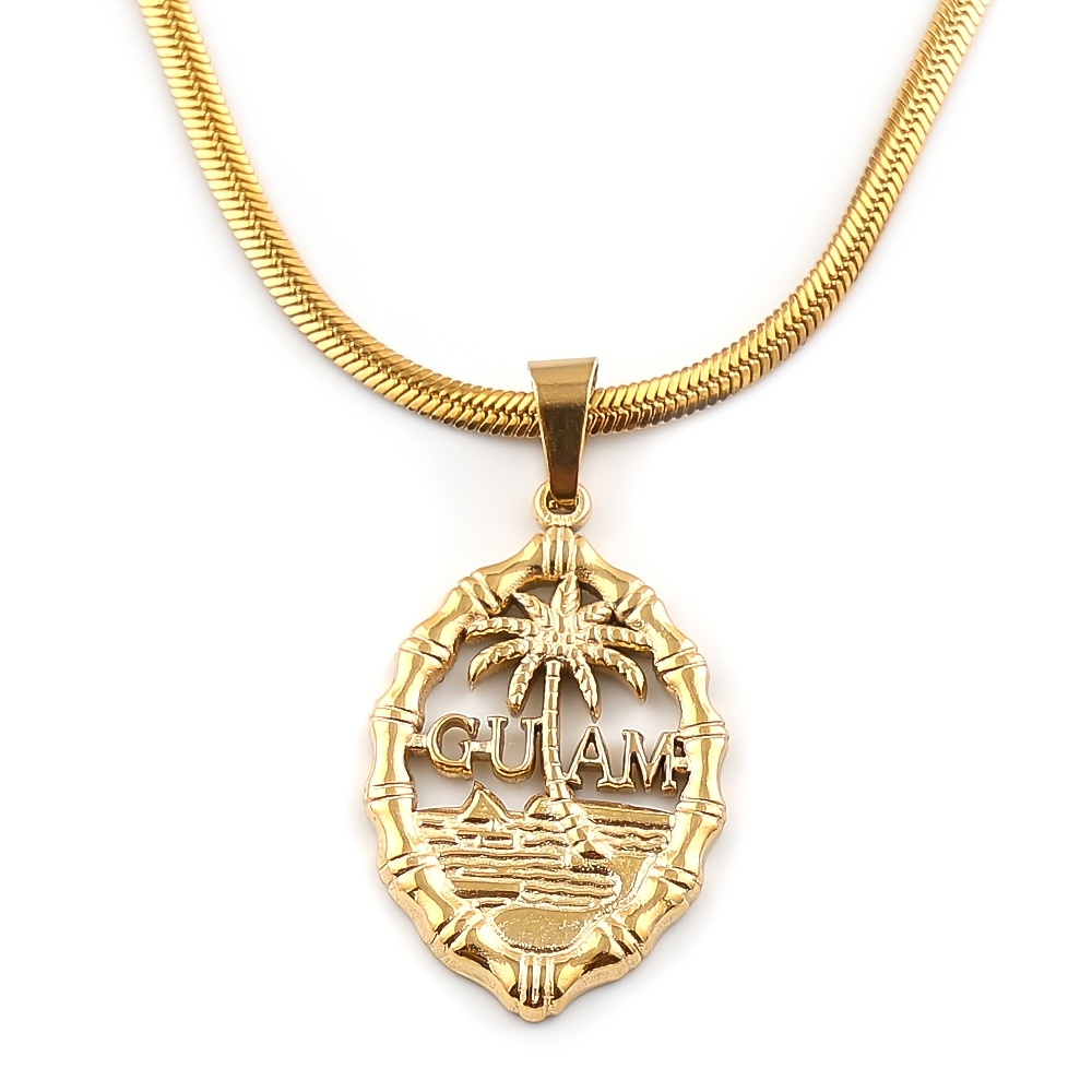 TEMU Men' & Women' Guam-themed - 304 Stainless Steel Snake Chain With Coconut Tree & Pendant, Lobster Clasp Suitable For Daily Wear, Beach Jewelry