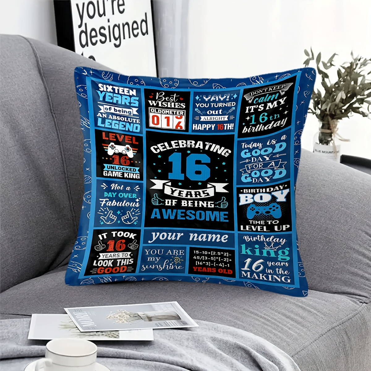 TEMU 1pc Personalized Text Custom Pillow Cover, 16th Birthday Pillowcase, Sofa Cushion Cover, Single-sided Print (pillow Insert Not Included) - Ideal